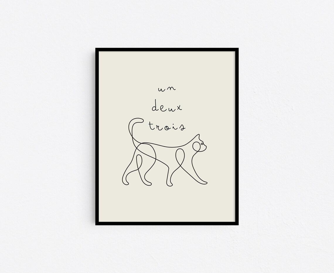 Un Deux Trois One Line Cat Drawing Minimalist Nursery Black White Wall Print - Image 2
