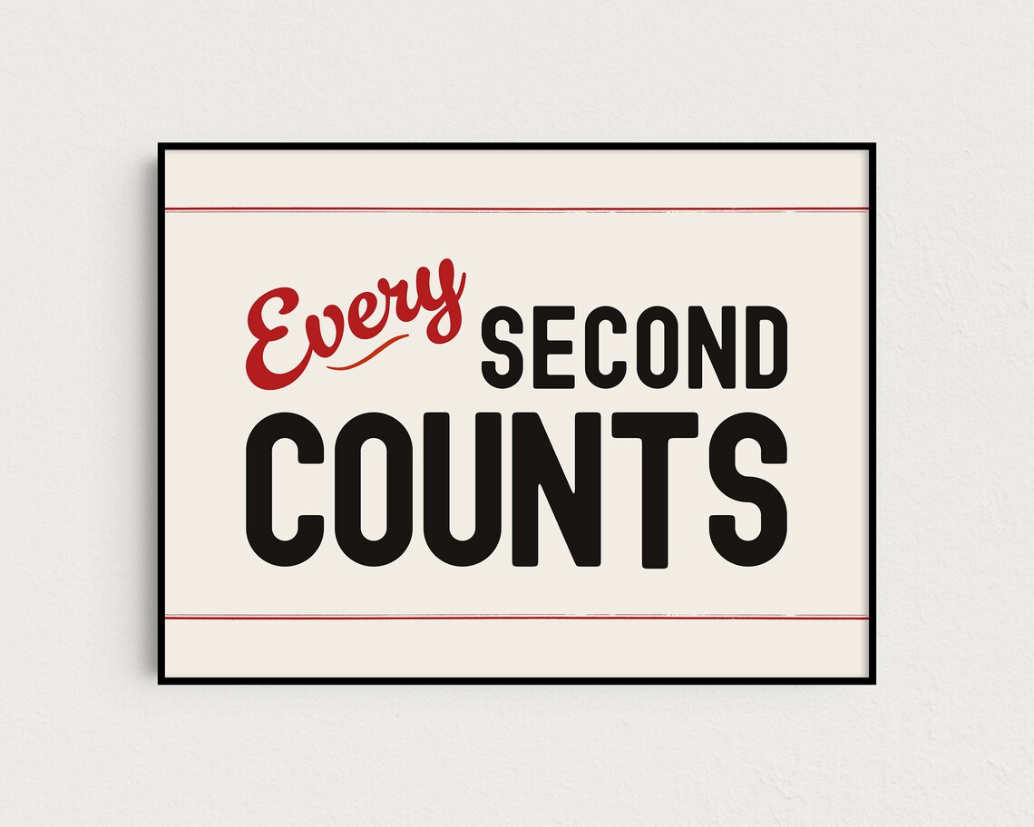 Every Second Counts Retro Bold Red Black Motivational Affirmation Art Poster - Image 2