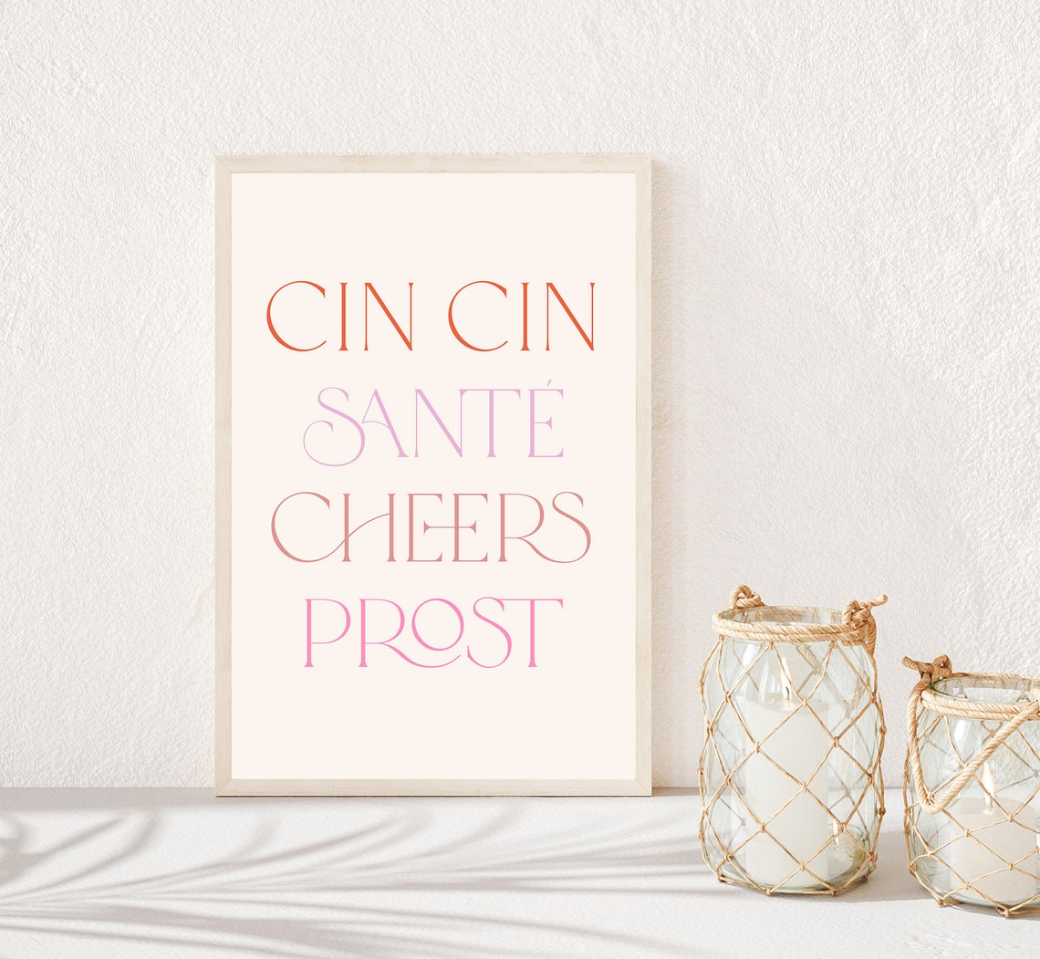 Cin Cin Prost Cheers Wine Cocktail Bar Citrus Illustration Art Poster - Image 3