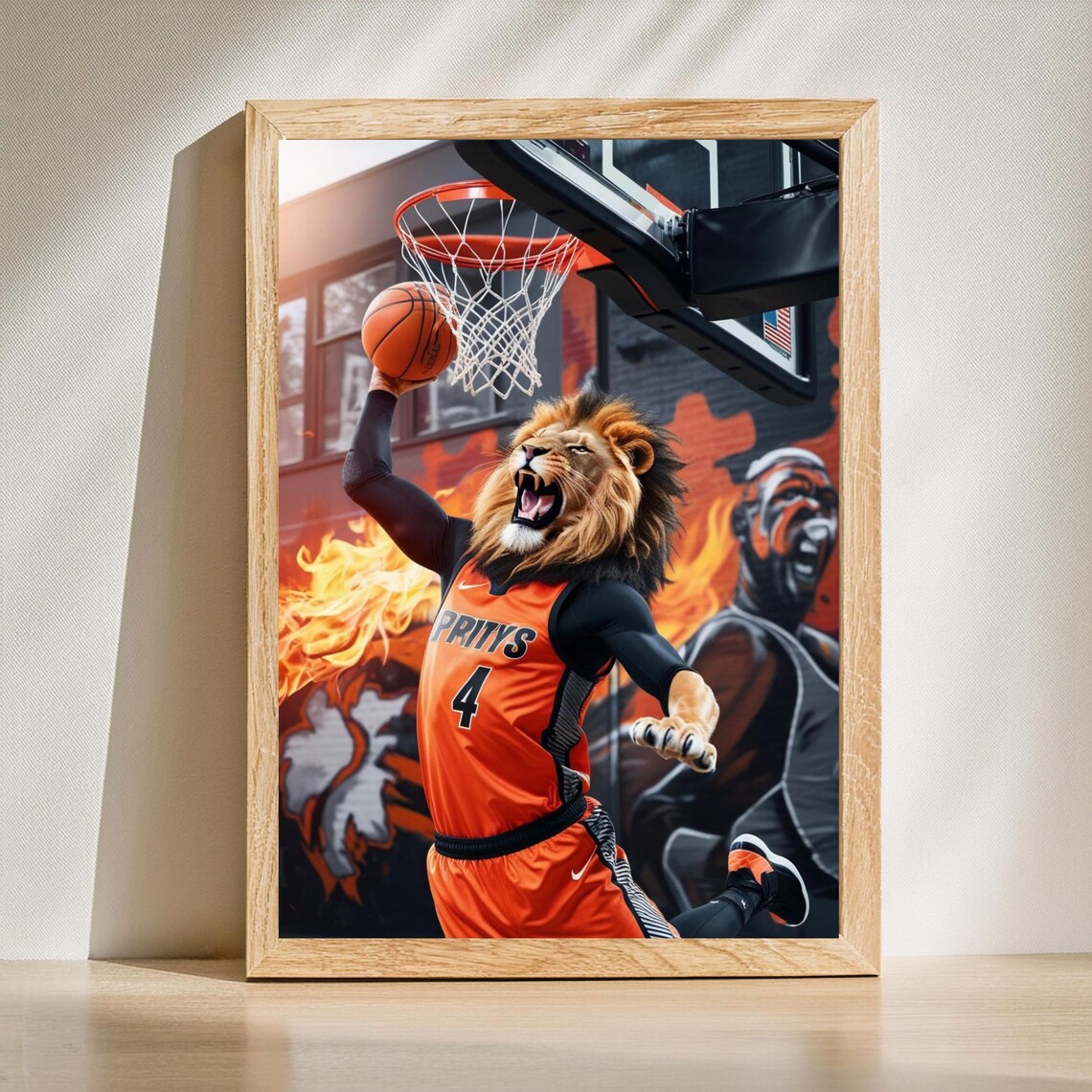 Basketball Playoff Lion Art Print Sports Season Wall Decor Basketball Poster Instant Gift For Basketball Lovers
