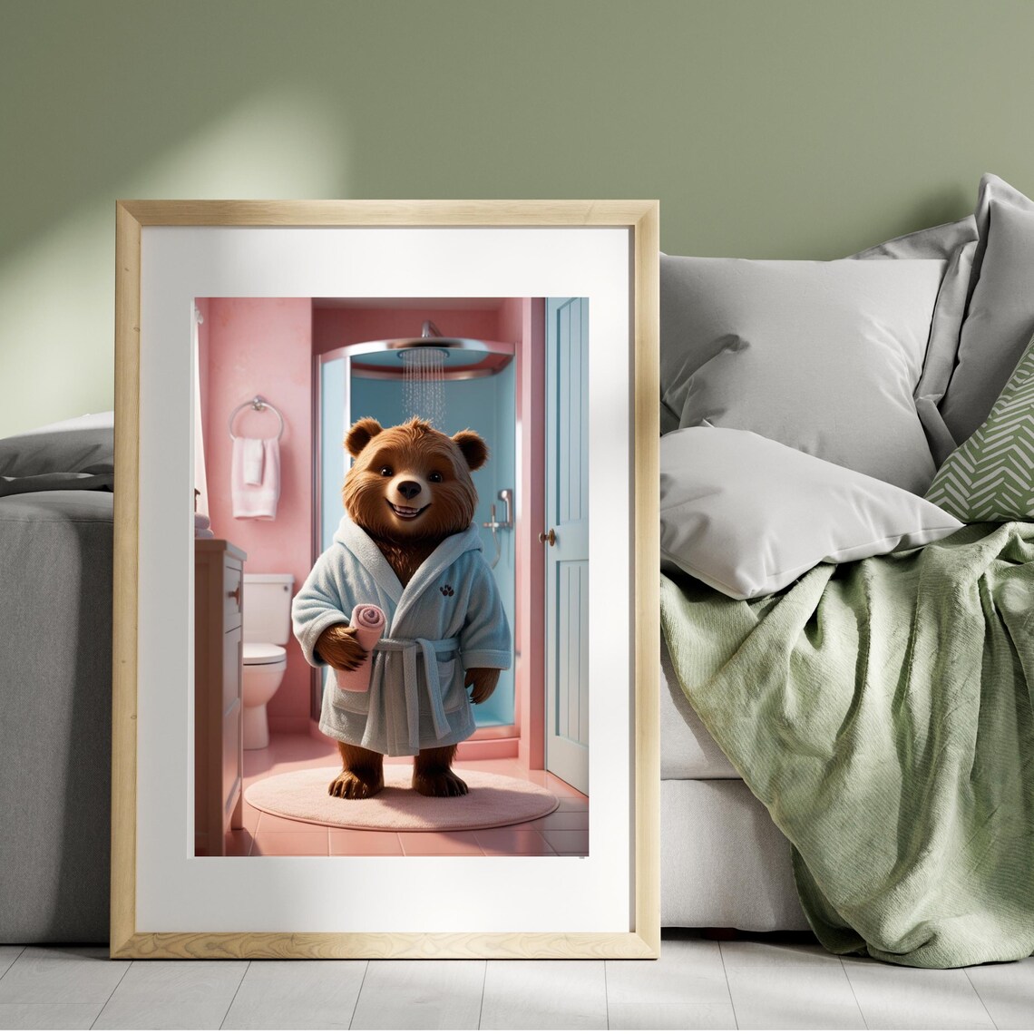 Relaxing Spa Bear, Cozy Bathroom Decor Art Print - Image 2