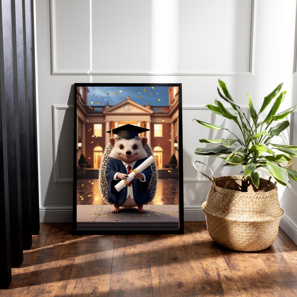 Cute Hedgehog Graduate In Navy Cap And Gown Holding Diploma Poster - Image 5