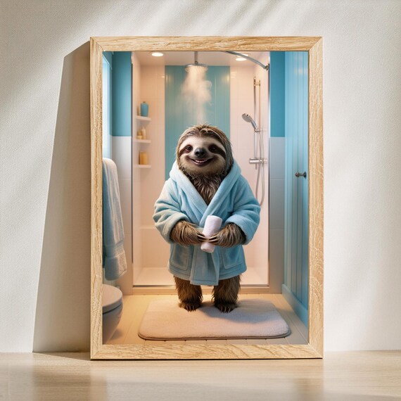 Funny Sloth Bathroom Art Print, Cute Spa Gift
