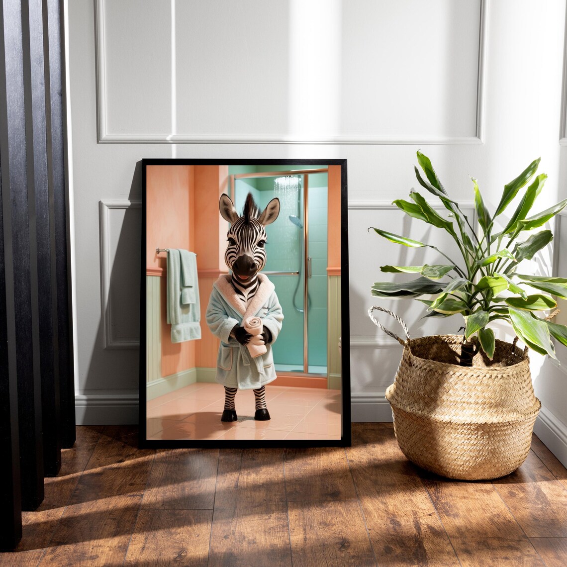 Funny Zebra Bathroom Wall Art, Cozy Zebra Bathrobe - Image 4