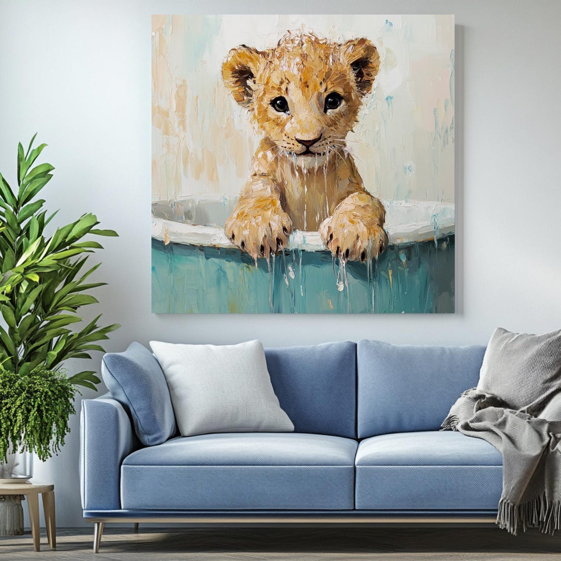 Lion In Bathtub Nursery Decor, Safari Art Print - Image 2