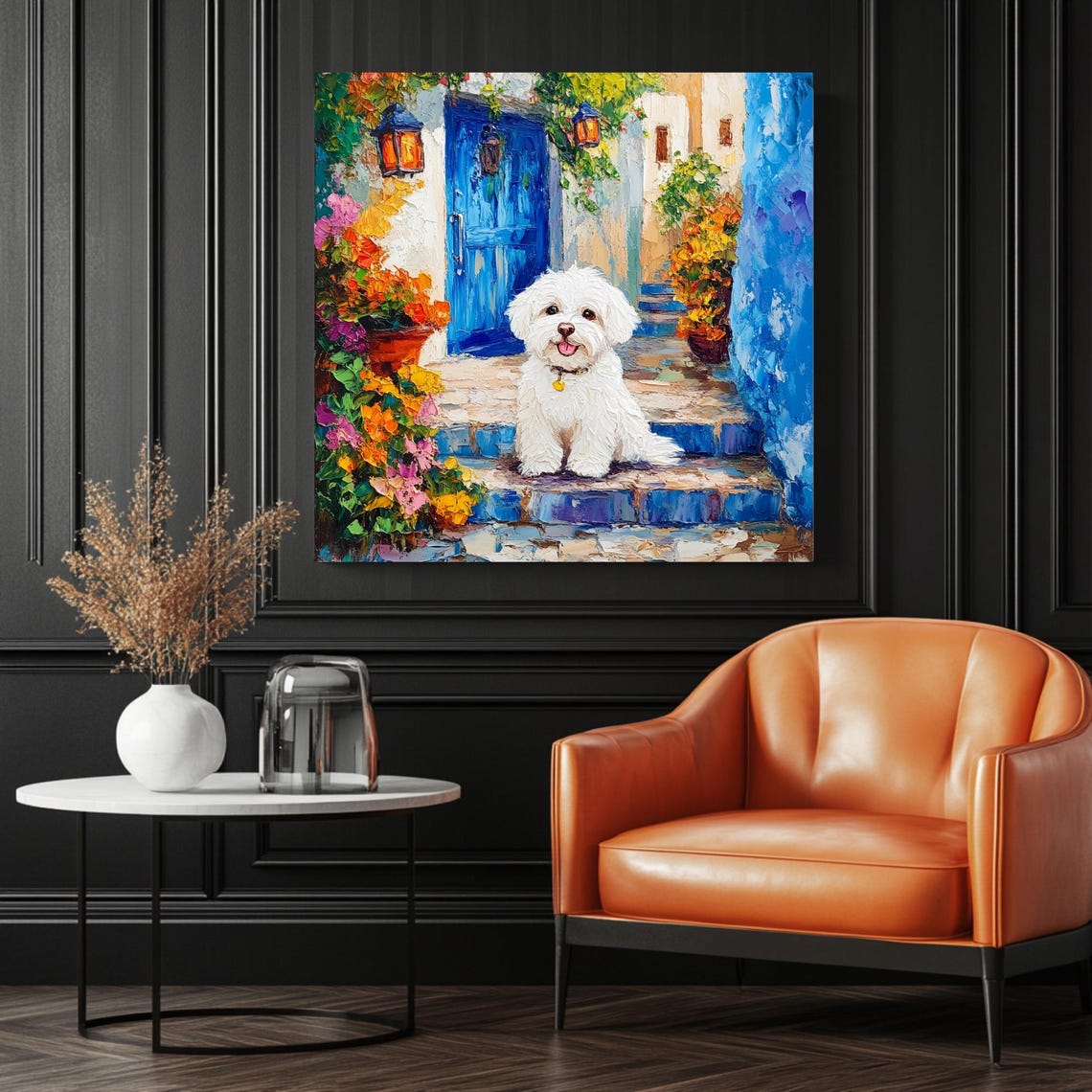 Fluffy Dog In Garden, Floral Pet Art Print - Image 3