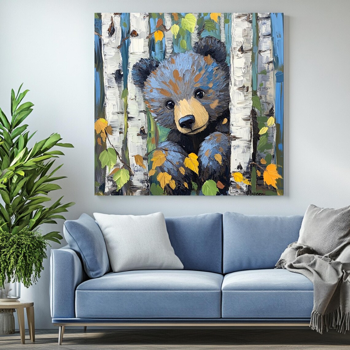 Birch Tree With Bear, Nature Wall Decor - Image 2