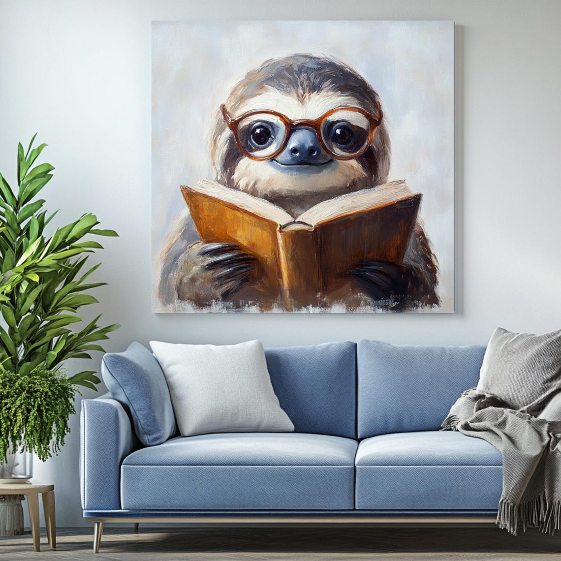 Sloth Reading Book, Cute Modern Nursery Decor - Image 2