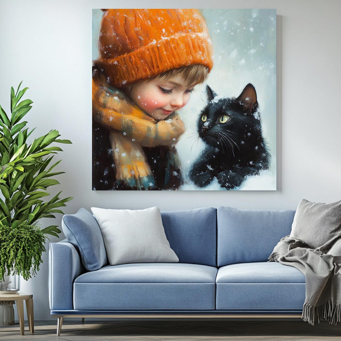 Cat And Girl Art Print, Girls Room Decor - Image 2