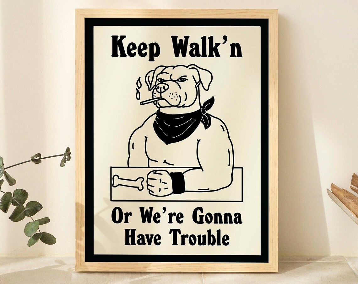 Confrontational Dog Retro Poster, Dorm Bar Decor