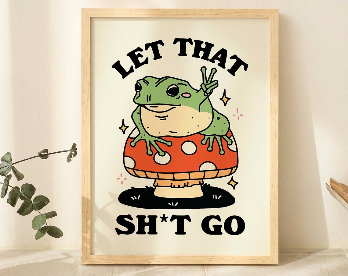 Retro Frog Bathroom Quote Poster, Cottagecore Print