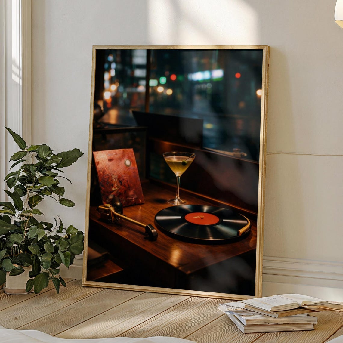 Turntable Martini Print Digital Download Moody Vinyl Cocktail Night Wall Art