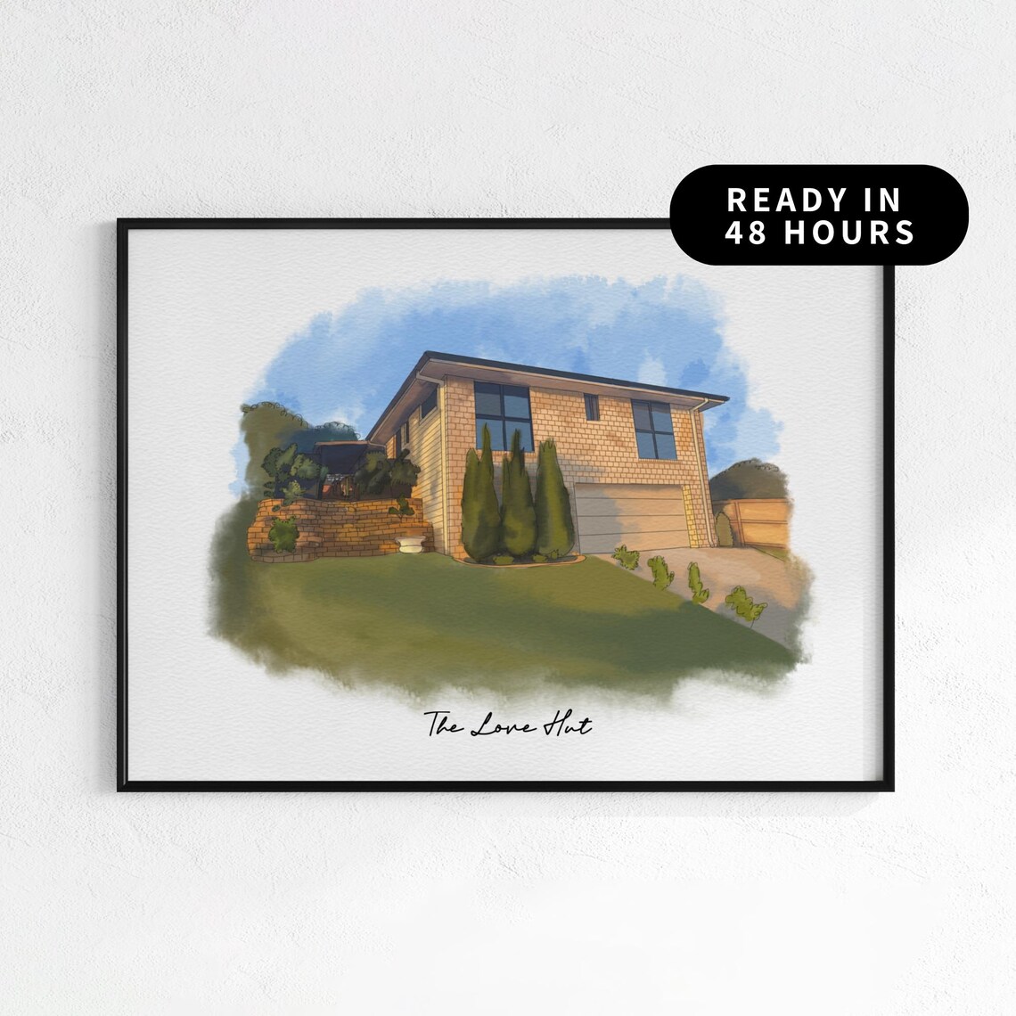 Custom Watercolor Brick House Portrait The Love Hut Wall Art