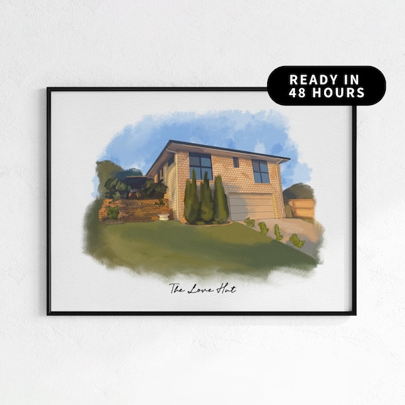 Custom Watercolor Brick House Portrait The Love Hut Wall Art