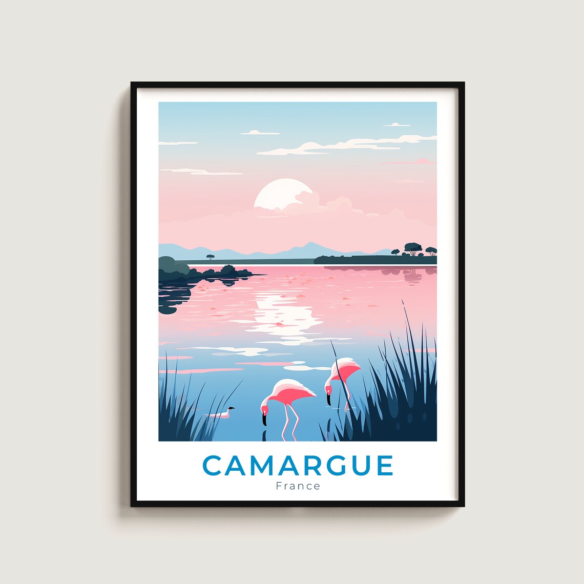 Camargue France Pink Flamingos Salt Marsh Sunset Lagoon Poster