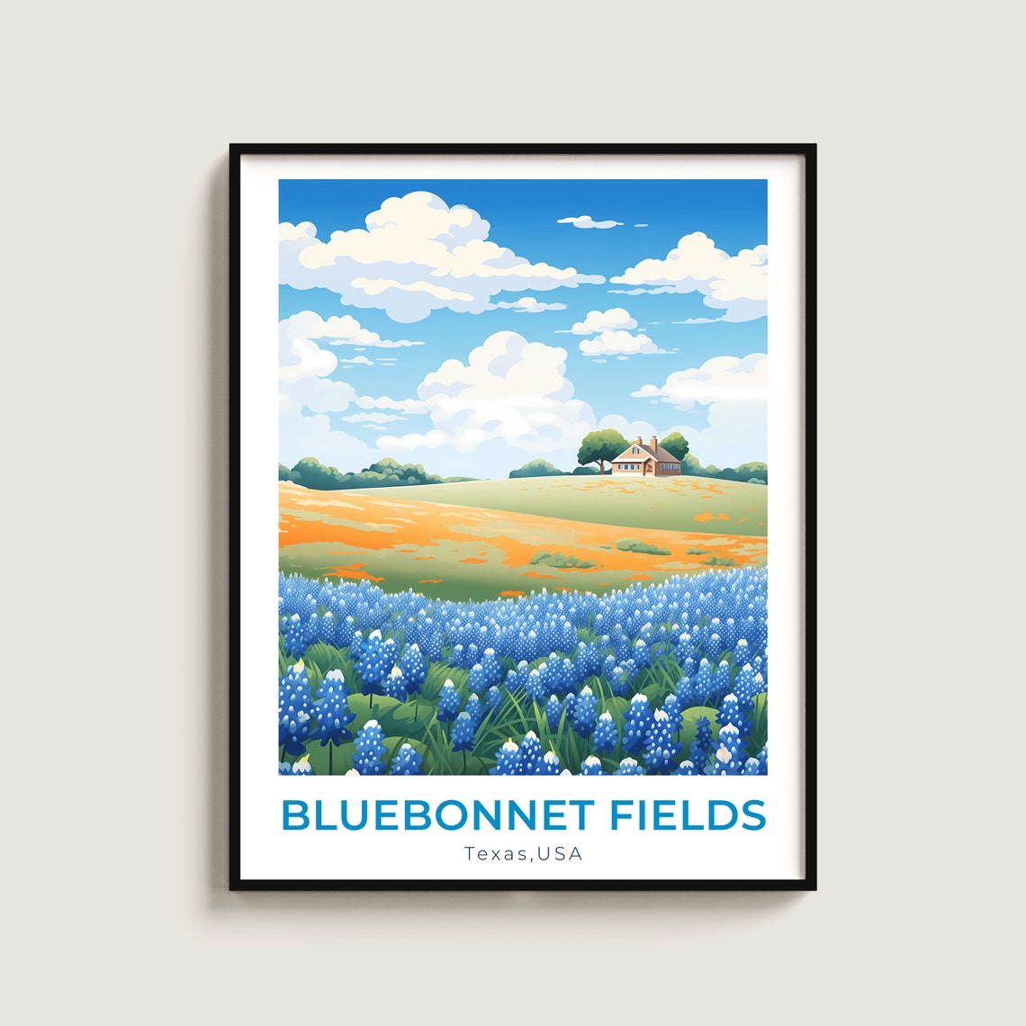 Bluebonnet Fields Texas Wildflower Meadow Spring Travel Poster