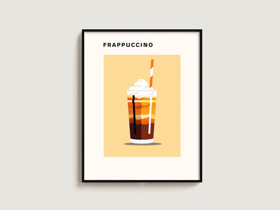 Frappuccino Iced Coffee Modern Kitchen Art Poster Tall Glass Drink Decor