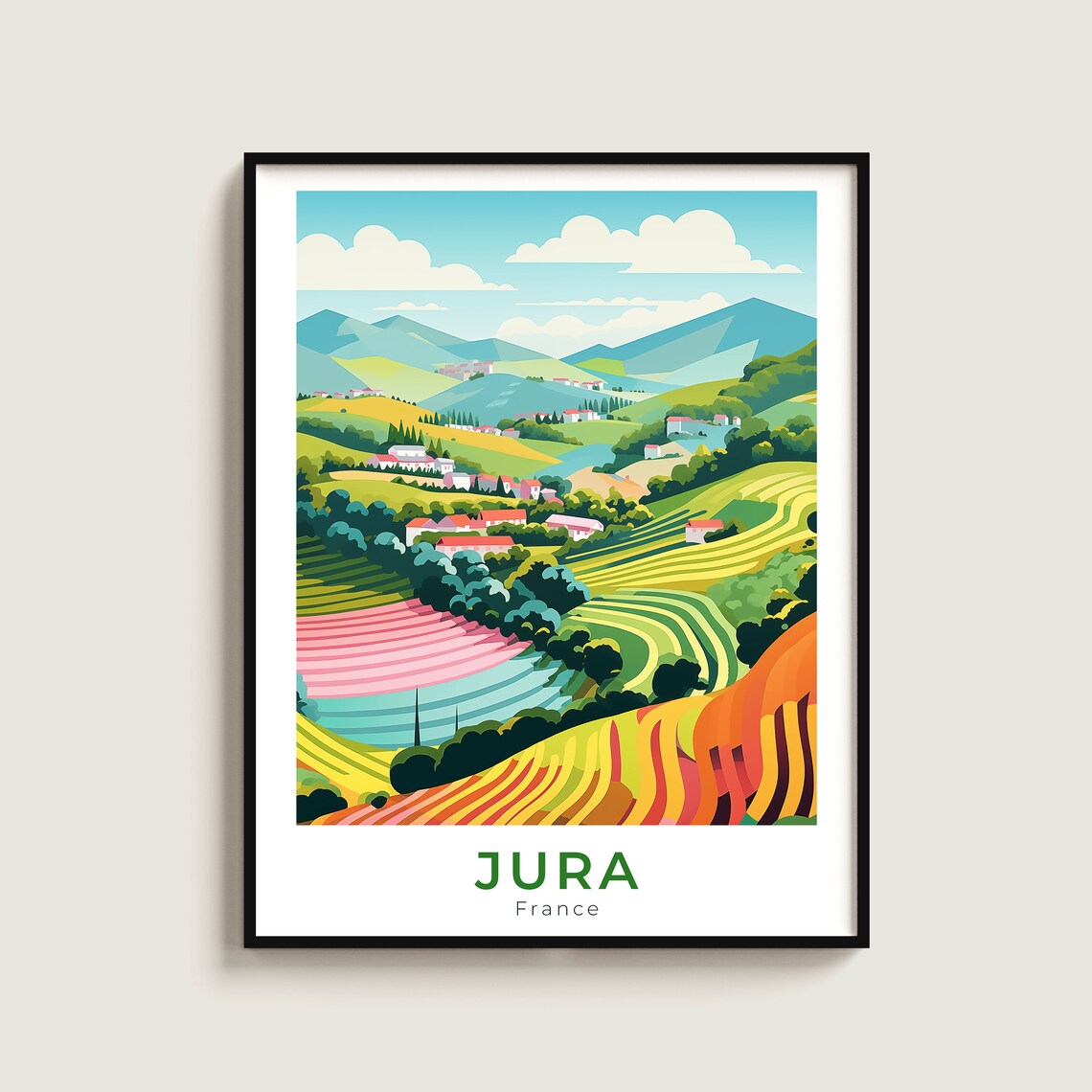 Jura France Travel Poster Rolling Hills Villages Vineyard Landscape