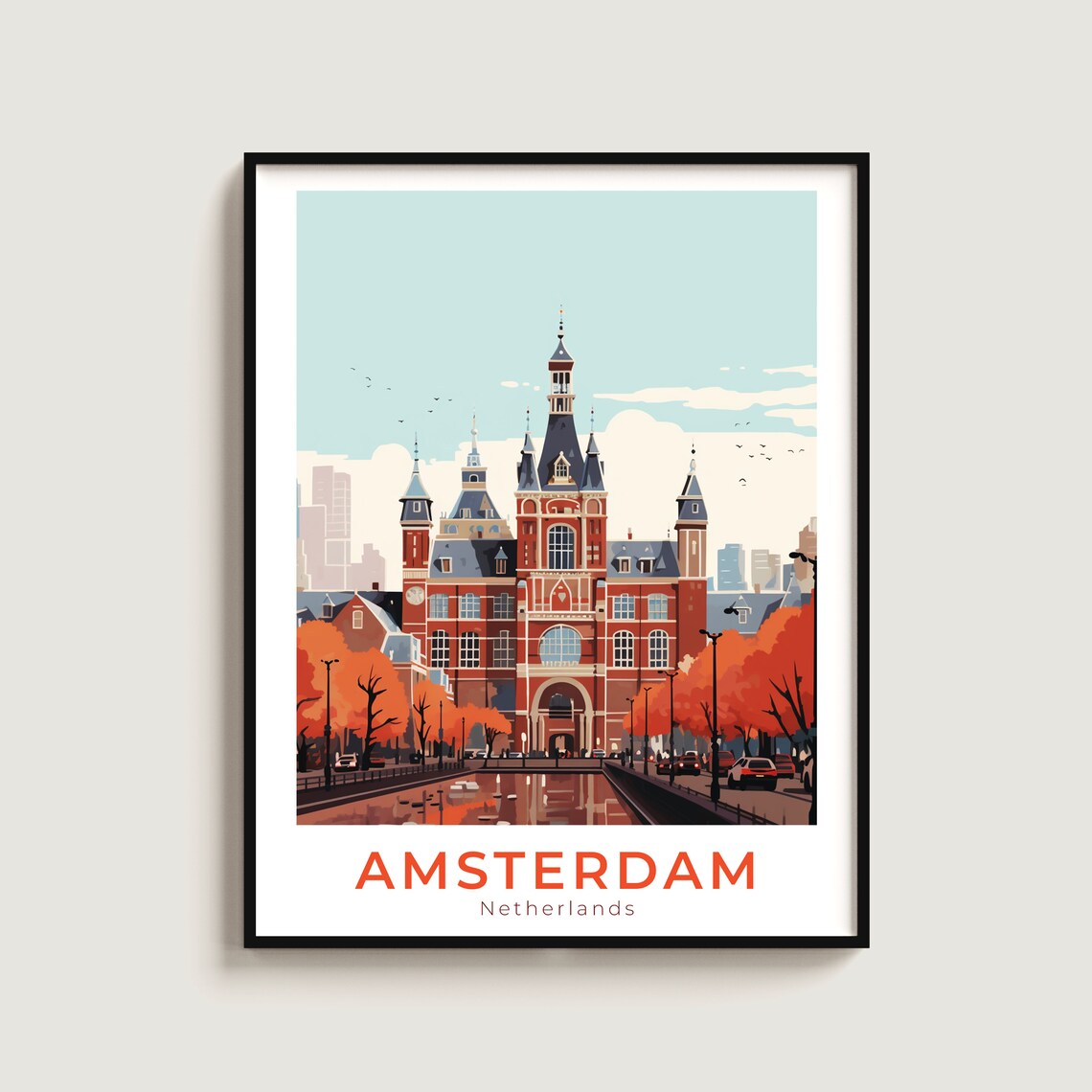 Amsterdam Netherlands Autumn Canal District Vintage Travel Poster