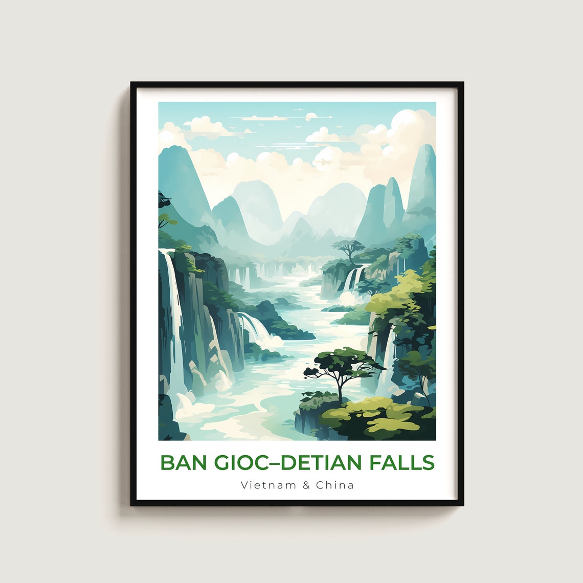 Ban Gioc Detian Falls Travel Poster for Asian Waterfall Nature Art