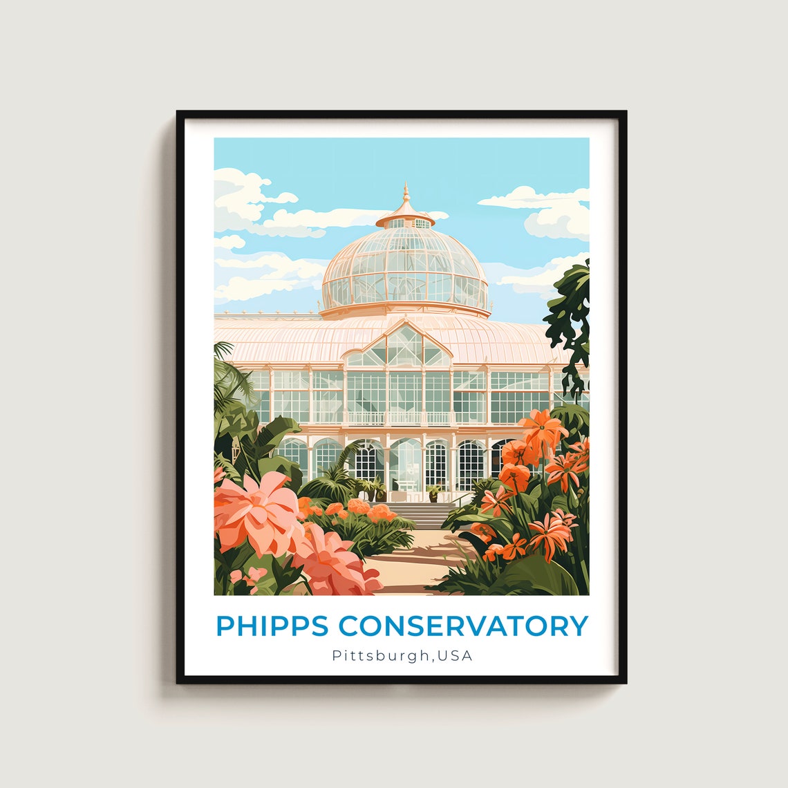 Phipps Conservatory Pittsburgh Glass Dome Floral Vintage Poster