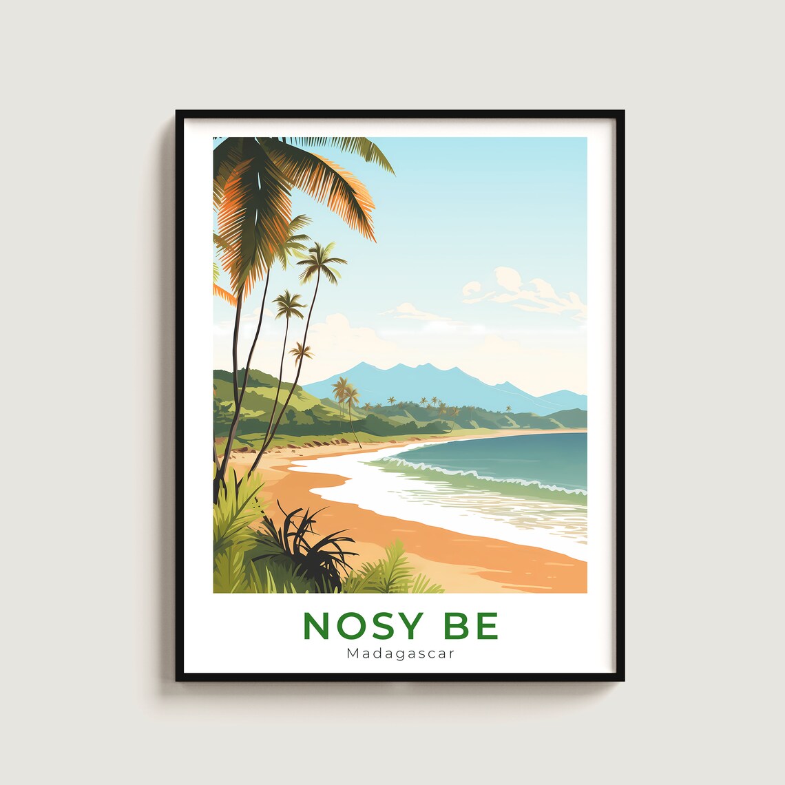 Nosy Be Madagascar Tropical Beach Palm Coast Island Travel Poster