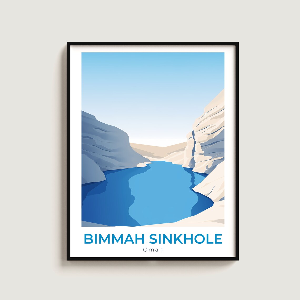 Bimmah Sinkhole Oman Turquoise Oasis Minimalist Travel Art Poster