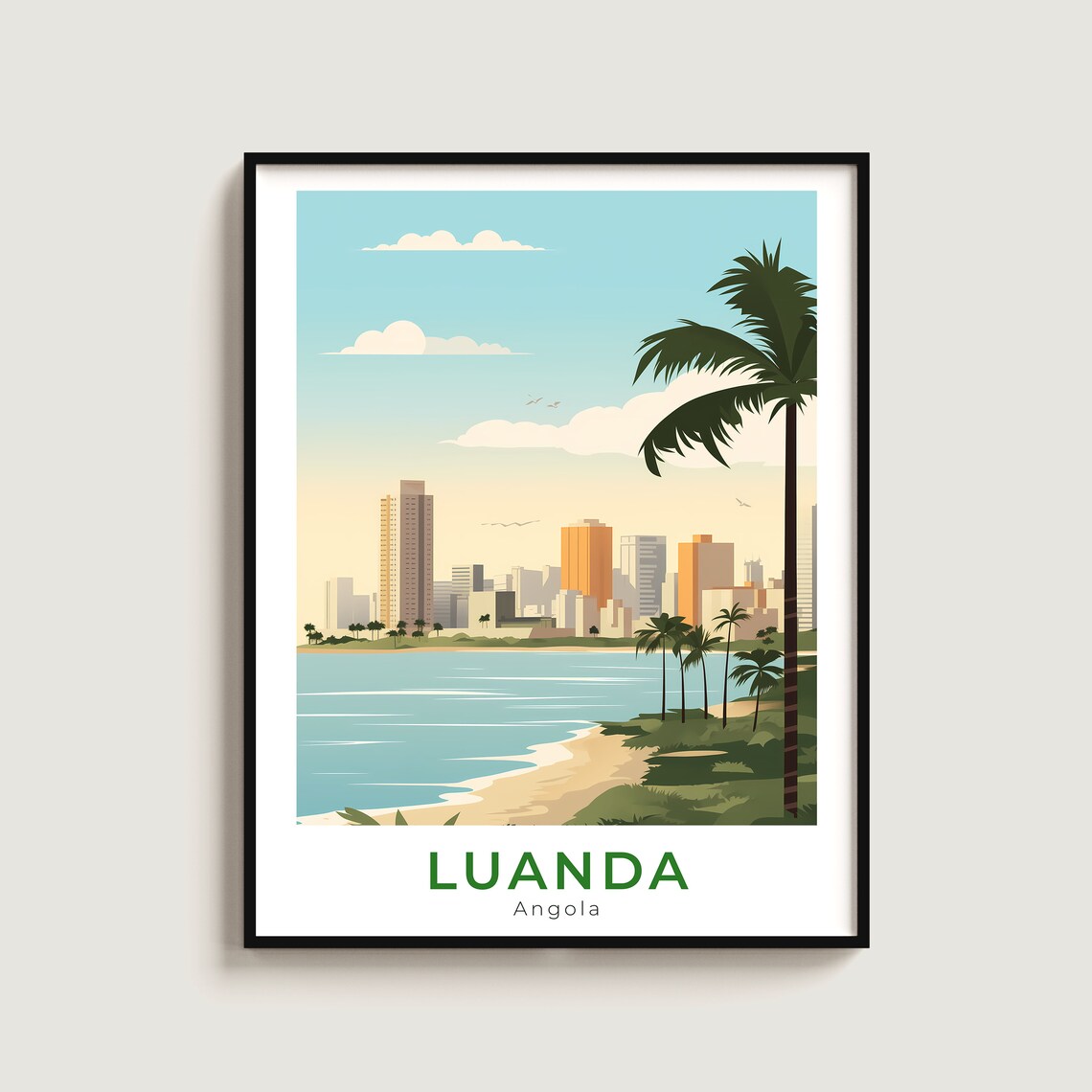 Luanda Angola Coastal Skyline Palm Beach Cityscape Travel Poster