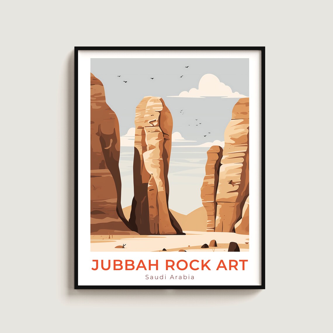 Jubbah Rock Art Saudi Arabia Desert Stone Pillars Travel Poster
