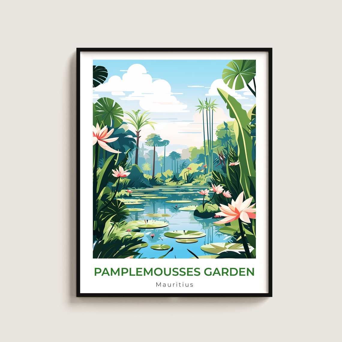 Pamplemousses Garden Mauritius Lily Pond Botanical Travel Poster