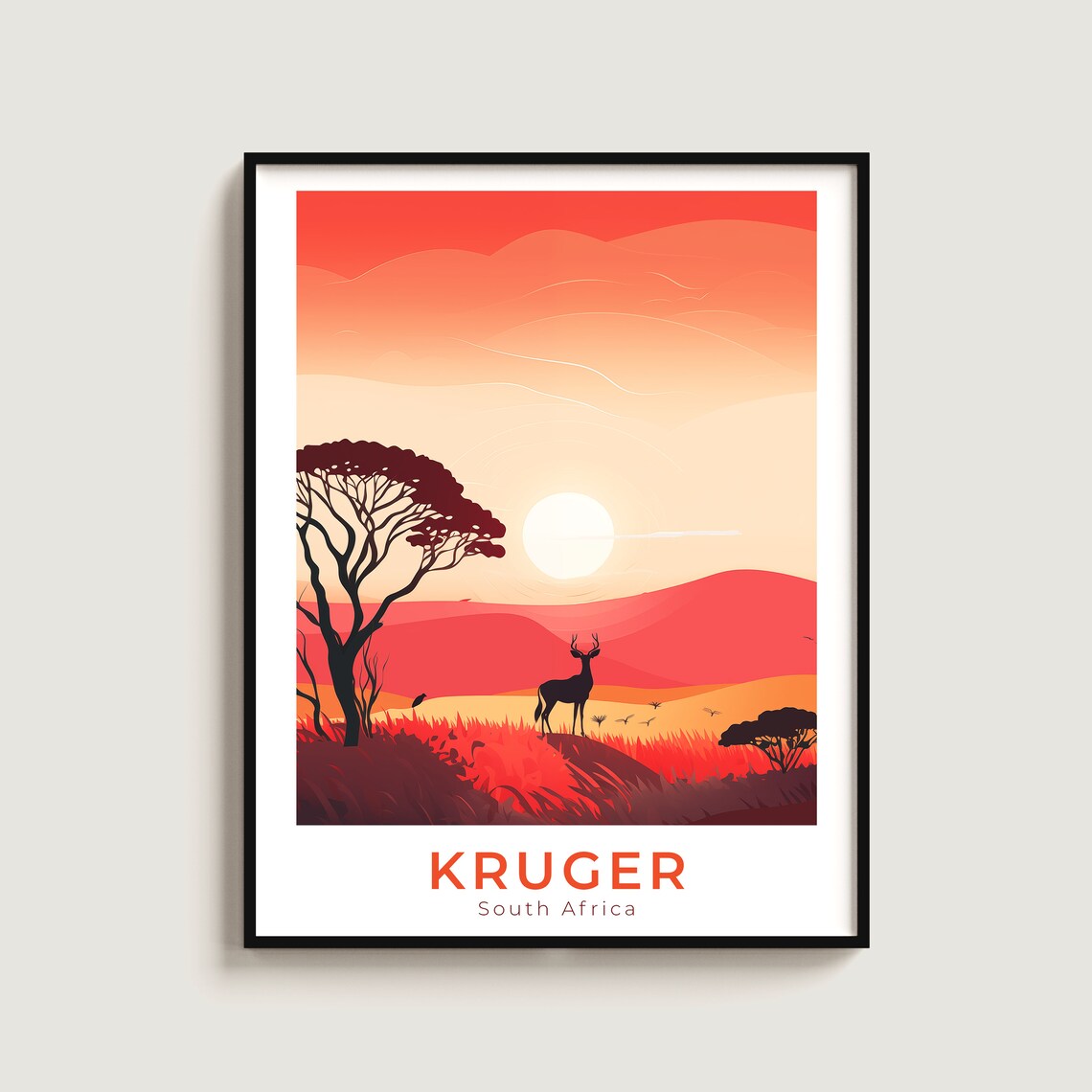 Kruger South Africa Safari Sunset Antelope Savanna Travel Poster