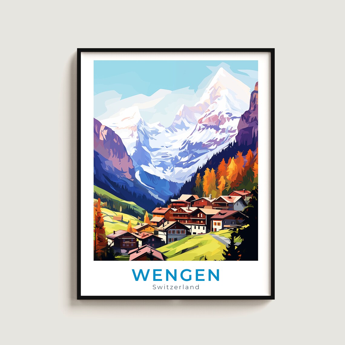 Wengen Switzerland Alpine Village Snowy Mountain Peaks Travel Poster