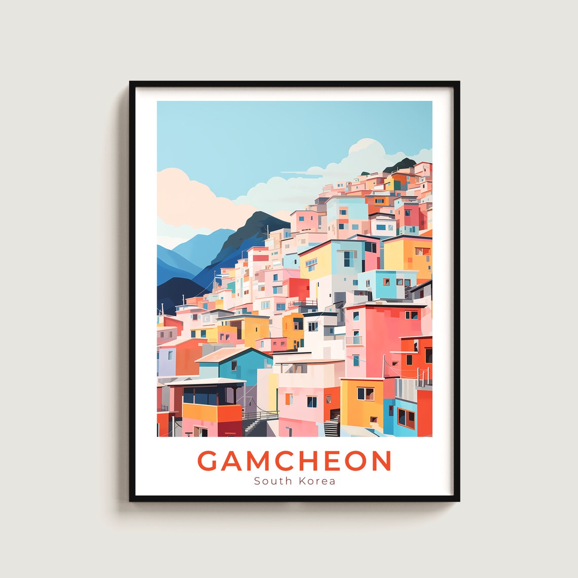 Gamcheon South Korea Pastel Hillside Village Streetscape Poster