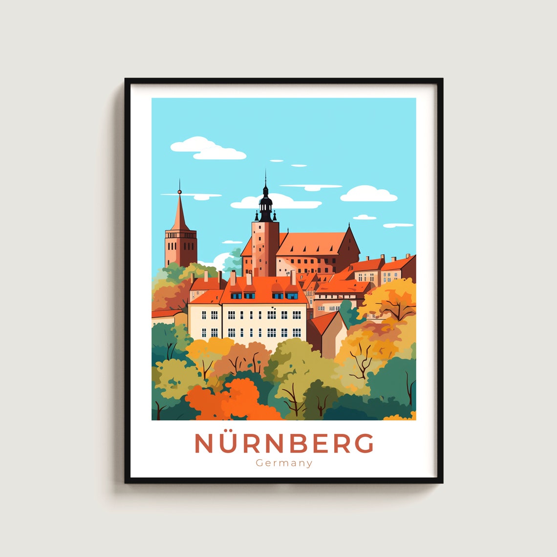 Nuremberg Germany Imperial Castle Autumn Vintage Travel Poster Artwork