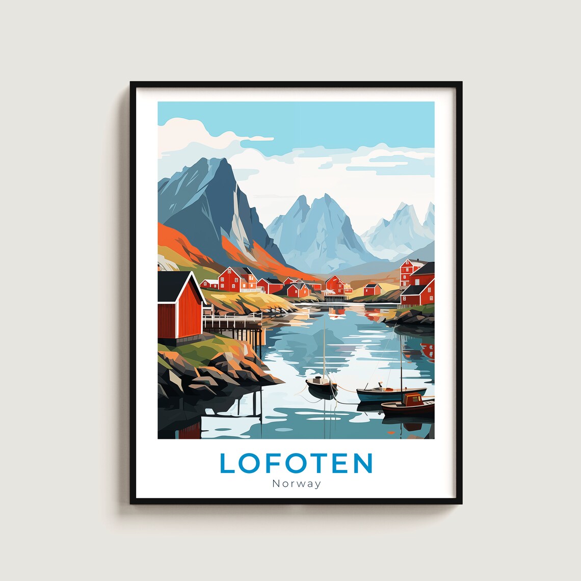 Lofoten Norway Arctic Fishing Village Harbor Vintage Travel Poster