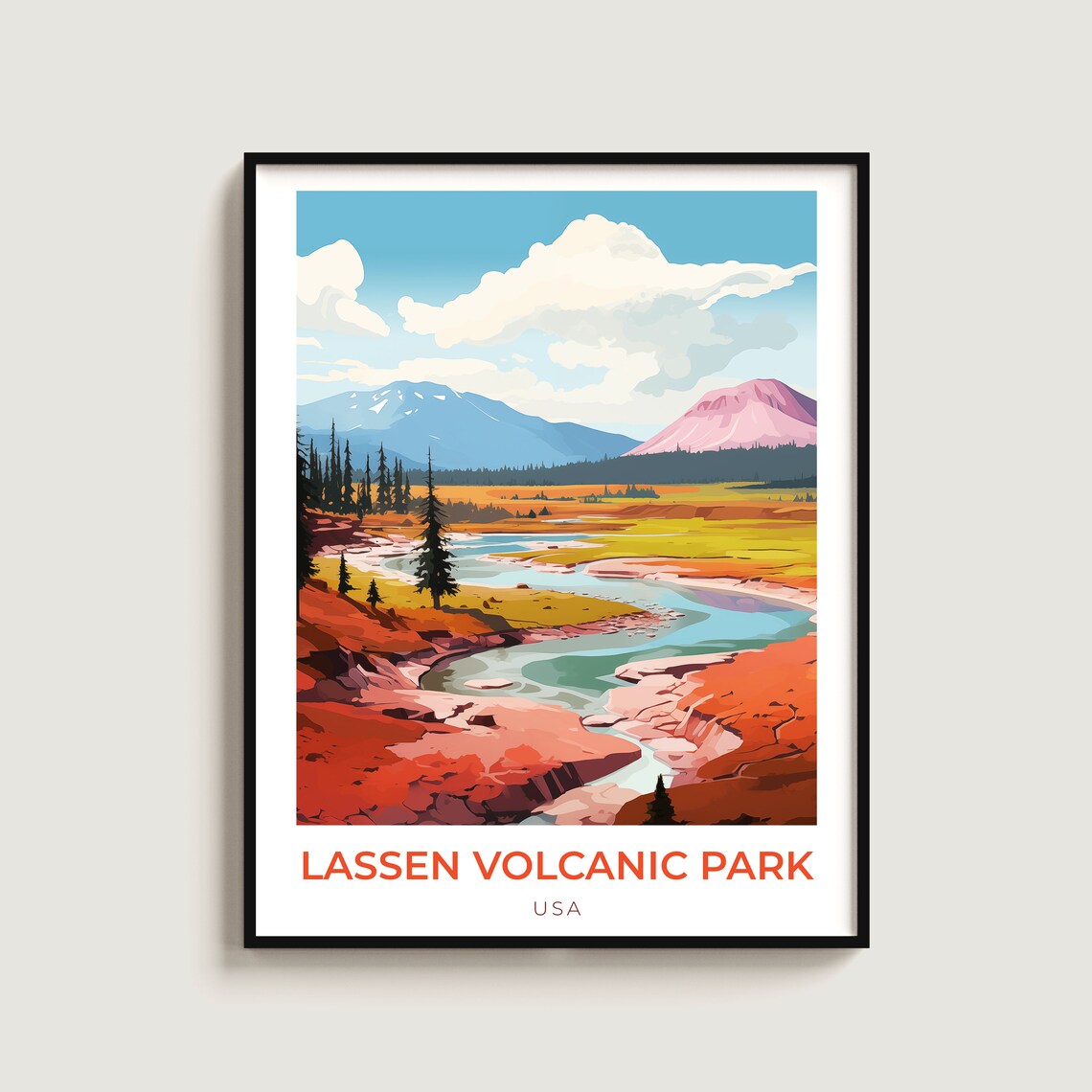 Lassen Volcanic Park USA Red Rock Canyon River Nature Poster