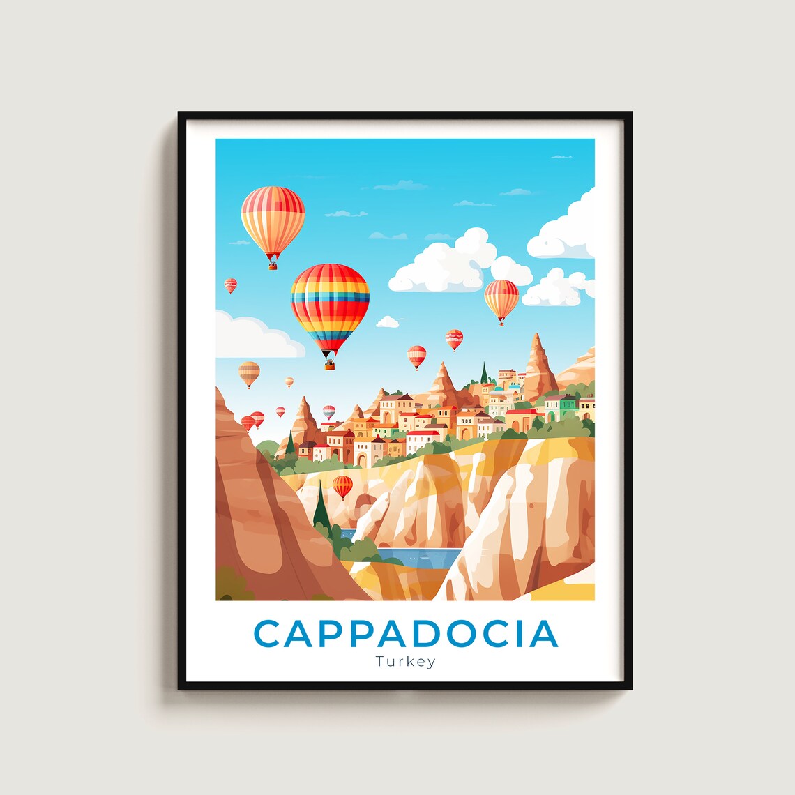 Cappadocia Turkey Hot Air Balloons Fairy Chimney Town Travel Poster