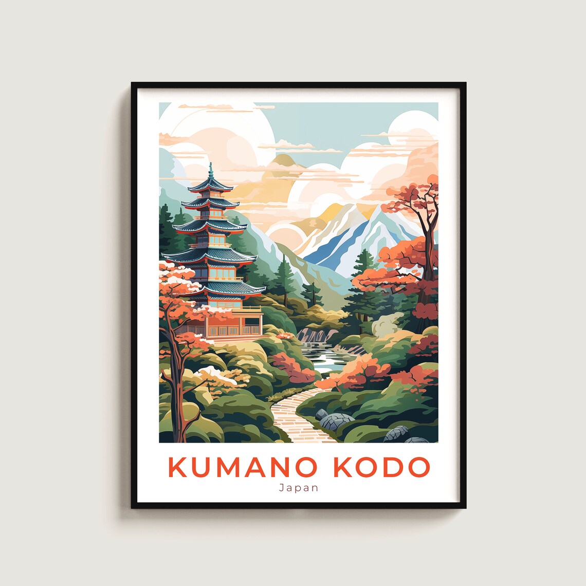 Kumano Kodo Japan Pagoda Autumn Forest Vintage Travel Poster