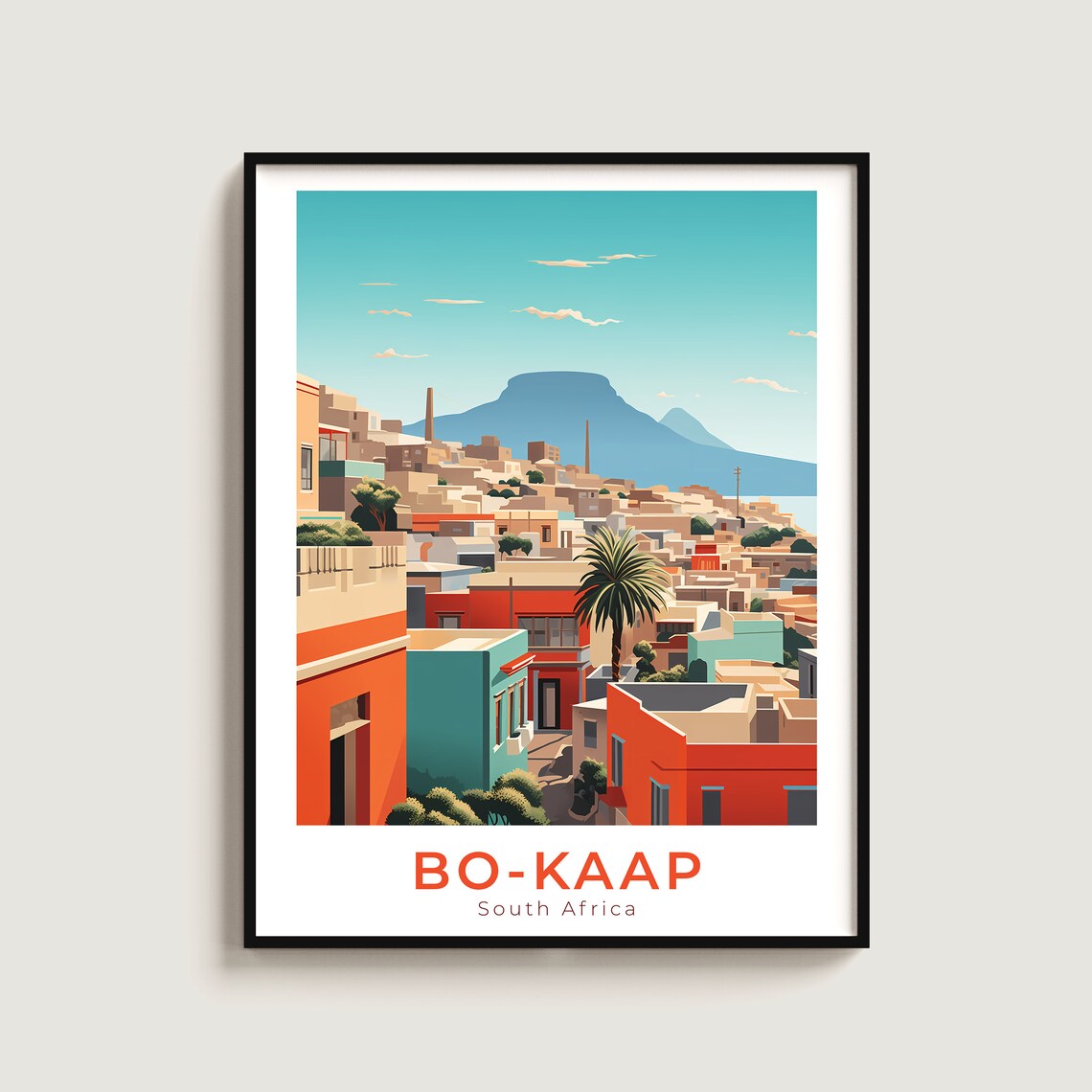 Bo Kaap Cape Town Colorful Houses Table Mountain Travel Poster