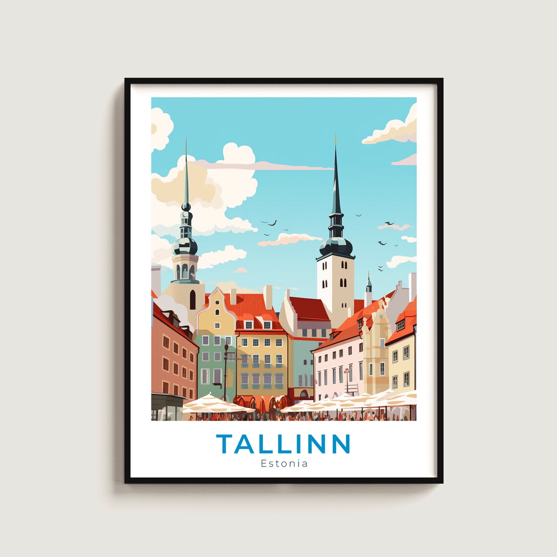 Tallinn Estonia Old Town Spires European Vintage Travel Poster