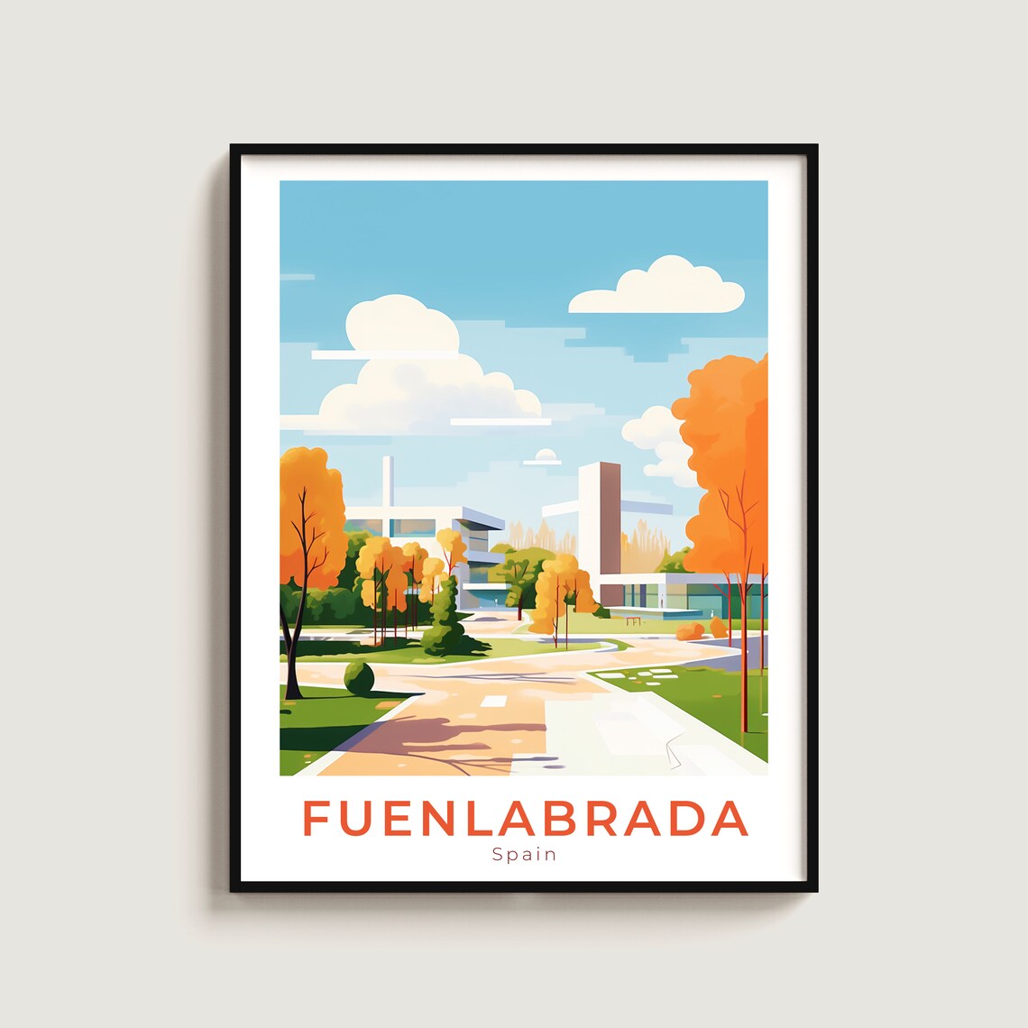 Fuenlabrada Spain Modern Building Autumn Park Trees Travel Poster