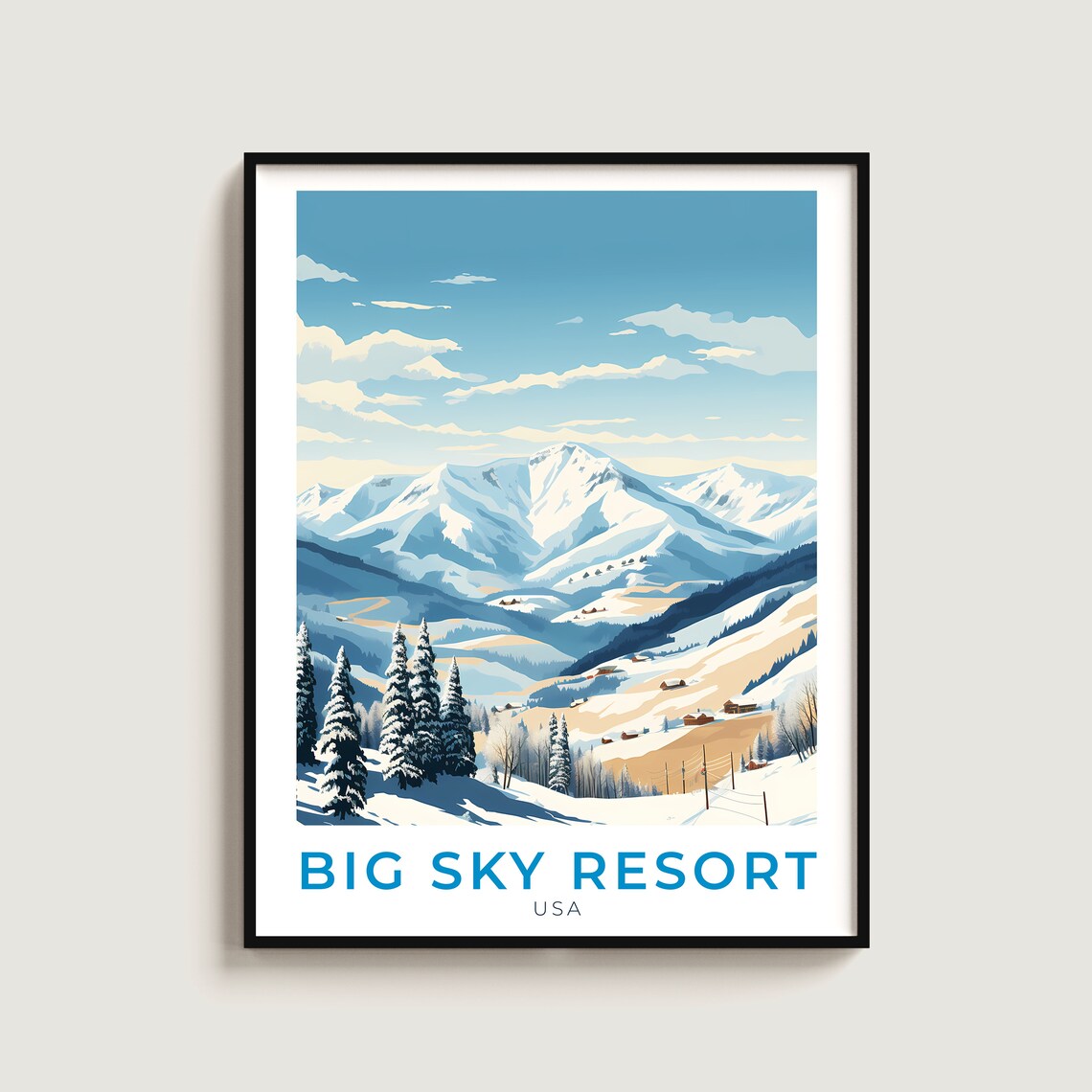 Big Sky Resort USA Snowcapped Mountain Peaks Pine Forest Ski Poster