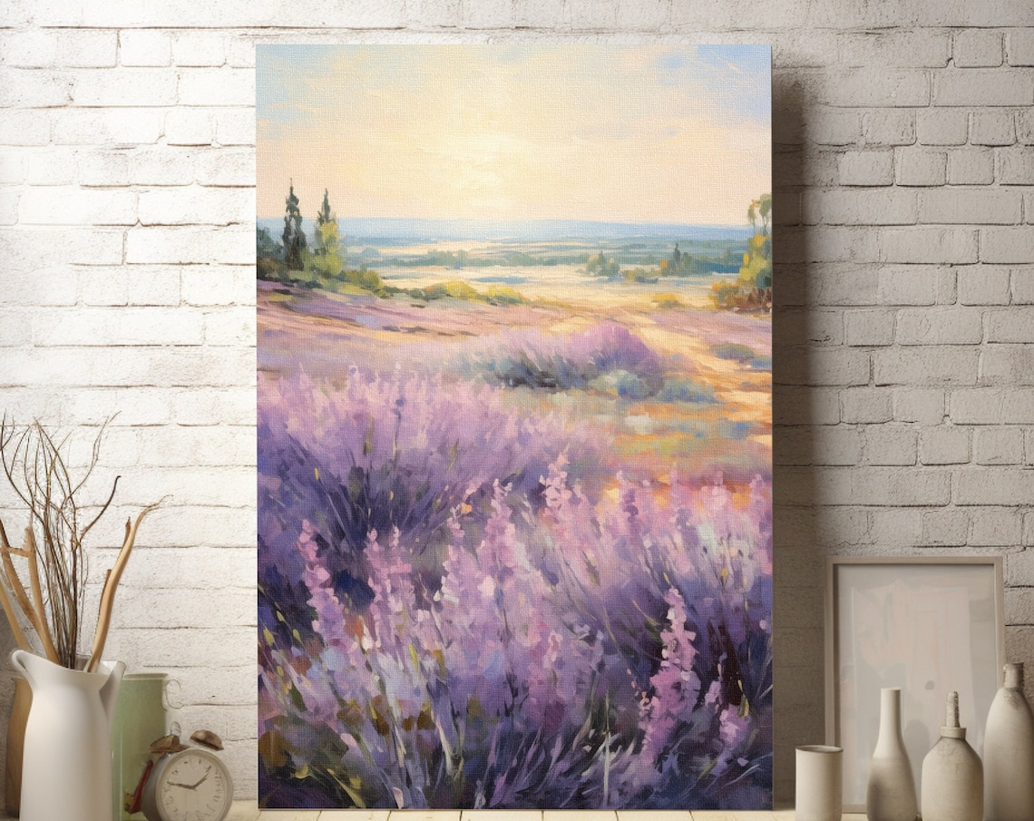 Lavender Meadow in Soft Morning Light Pastel Landscape Poster