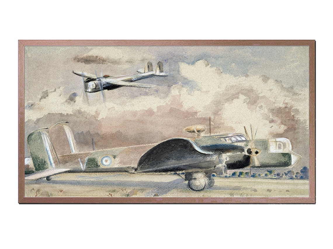 WWII Bombers Airfield Vintage Surreal War Aircraft Painting Art Poster