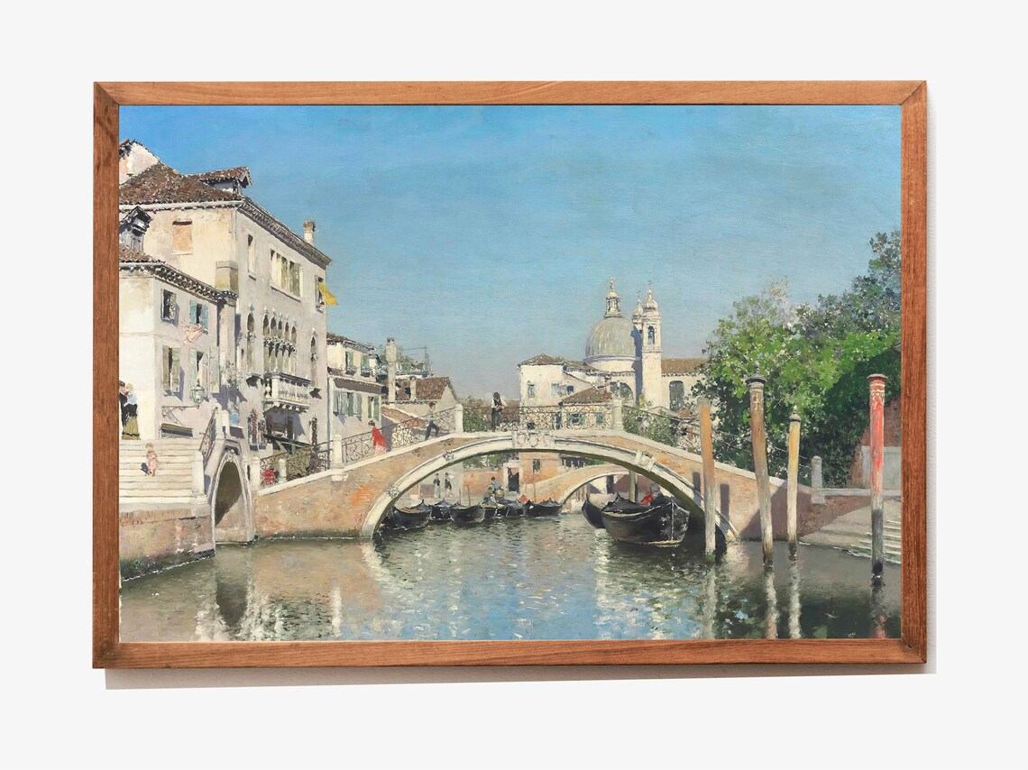 Venice Canal Bridge With Gondolas And Domed Church Sunny Day Poster - Image 2
