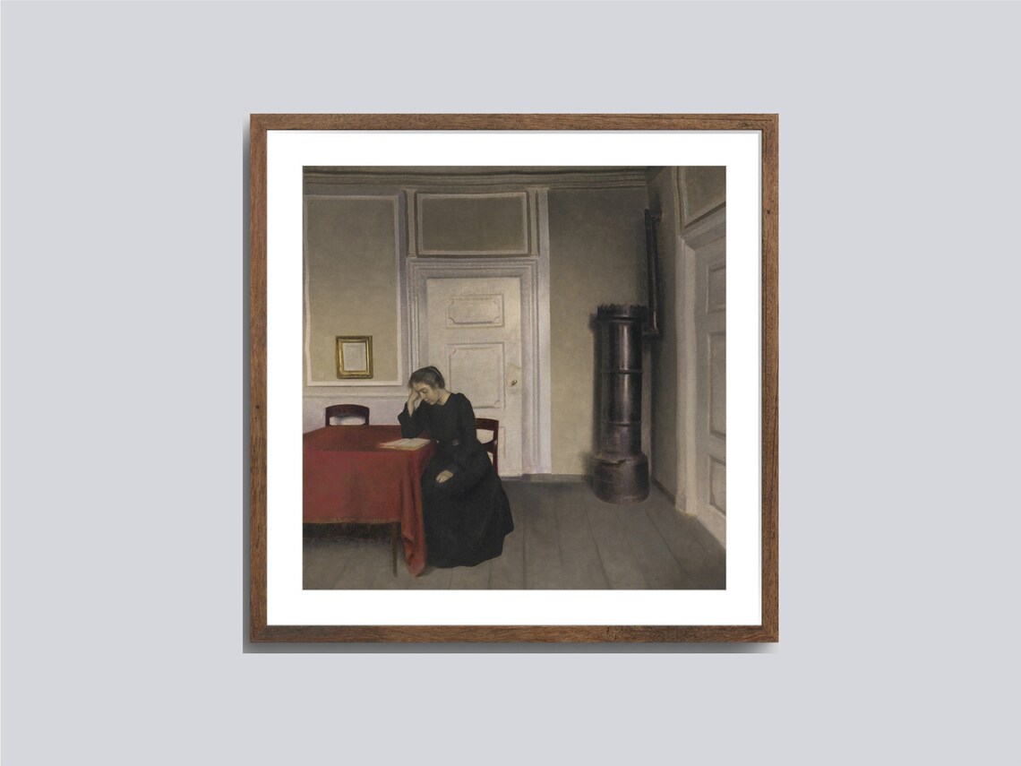 Hammershoi Quiet Interior Woman Reading Vintage Oil Painting Print