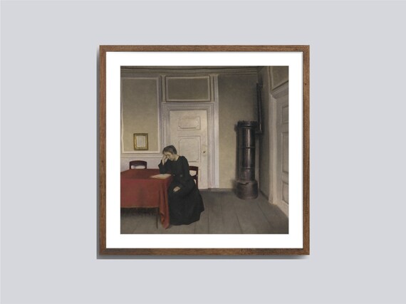Hammershoi Quiet Interior Woman Reading Vintage Oil Painting Print