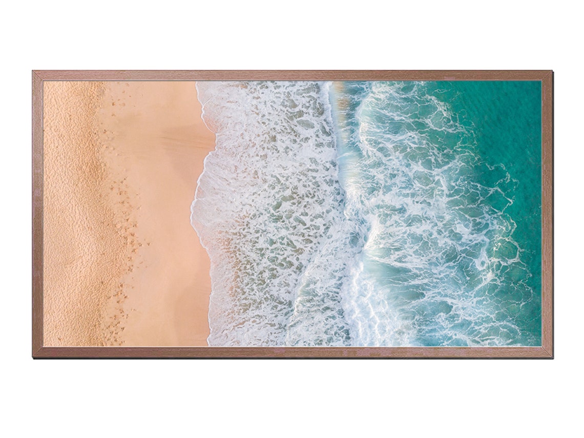 Aerial Ocean Waves Sandy Shore Drone Beach Photography Wall Art Poster