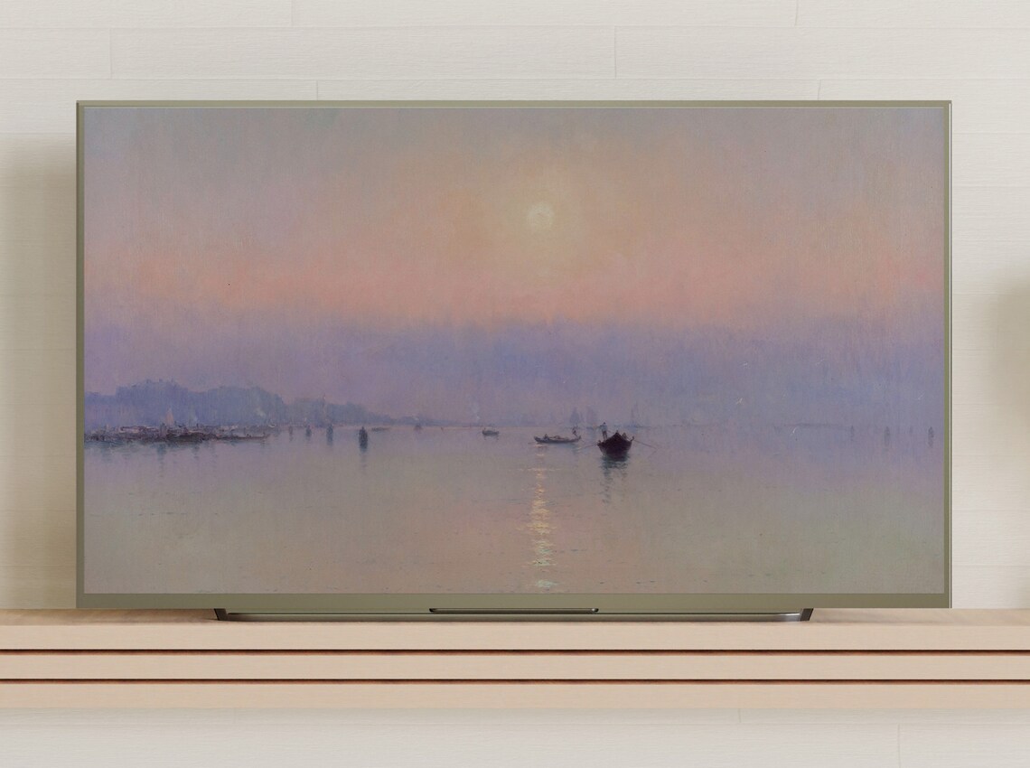 Venice Lagoon Misty Sunset Mauve Vintage Seascape Painting Poster - Image 3