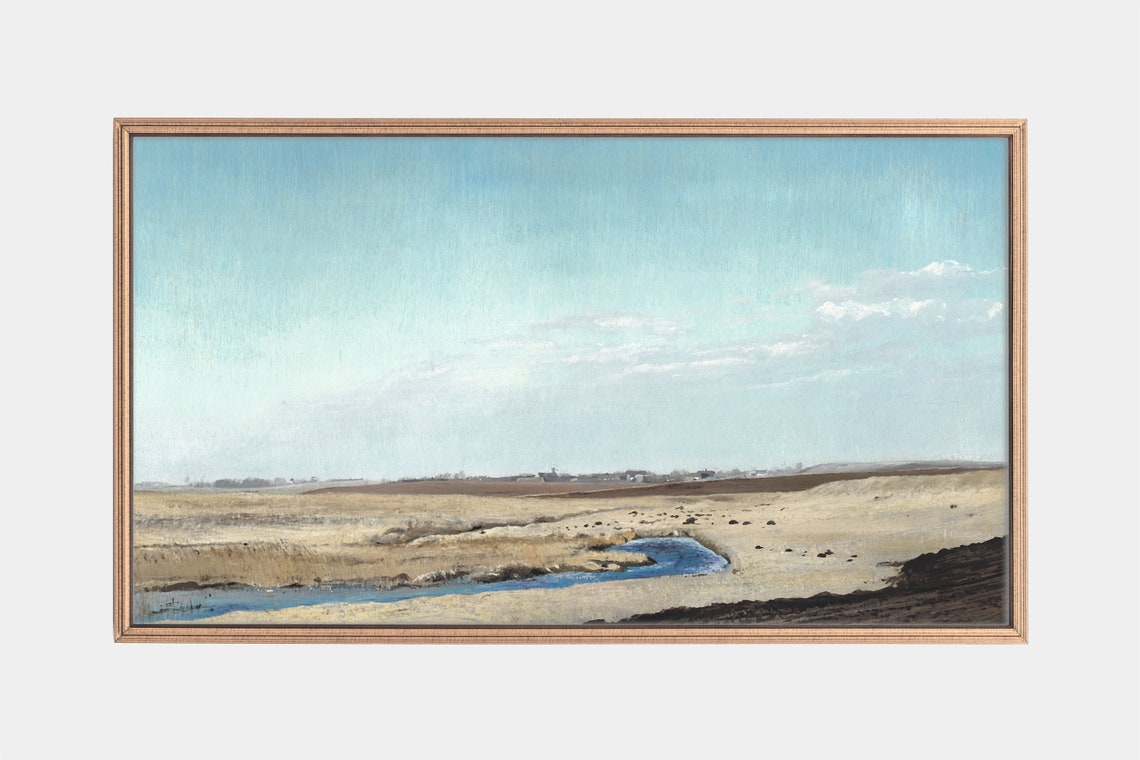 Spring Marsh Landscape Winding Stream Big Sky Vintage Nature Poster